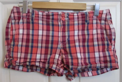 Aeropostale 红色/橙色格子短裤女式 11/12 码腰 32 弹性 27-34358 — 第 1/4 张图片