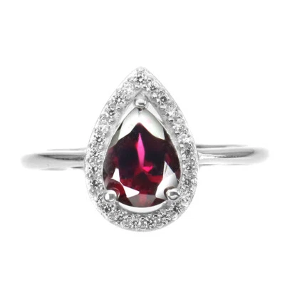 Anillo de plata de ley 925 pera rodolita granate 8x6 mm piedras preciosas joyería talla 8 Foto 1 de 4