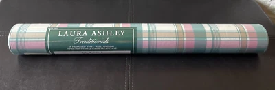 Vintage Laura Ashley NEW Wallpaper Double Roll Pastel Plaid 56.37 sq ft Pink Tan - Image 1 of 4