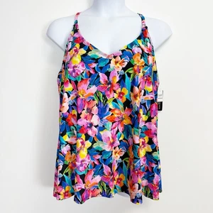Island Escape Tankini Swimsuit Womens 22W Top Adjustable Racerback NWT Floral - Picture 1 of 9