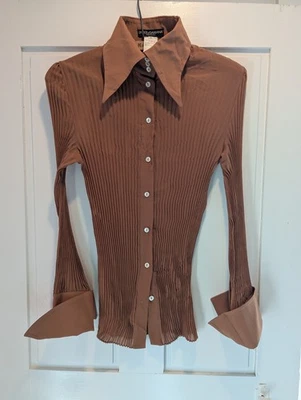 Dolce & Gabbana Impresionante Blusa Plisada Acordeón 100% Seda Marrón, 44, Para Mujer Foto 1 de 4