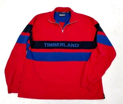 Sudadera Timberland De Colección Para Hombre Talla XL Roja Cuarto Cremallera Rayas Azul Negro Foto 1 de 4