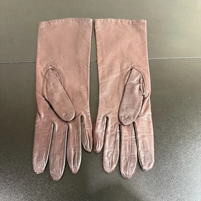 Guantes Mujer Medianos Rosa Cuero Genuino Forro Tricot Longitud Muñeca Foto 1 de 4