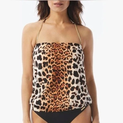 Vince Camuto Swim Leopard Print Chain Halter Blouson Tankini Top Size Small - Image 1 of 4