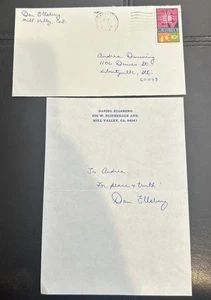 Daniel Ellsberg signierter handgeschriebener Brief mit Umschlag - Bild 1 von 5