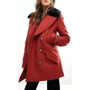 Free People Sedgwick Peacoat Military Style Wolljacke Kunstfellkragen XS - Bild 1 von 9