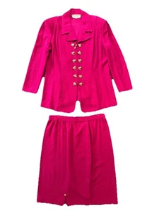St. John Collection by Marie Gray Hot Pink 2 Piece Skirt Set Jacket Knit Size 14 - Picture 1 of 16