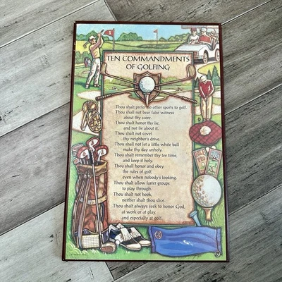 Винтажная футболка с табличкой Ten Commandments of Golfing 14 x 9 1996 Abbey Press мячи - Изображение 1 из 4