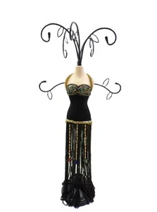Vintage Dress Form Jewelry Tree – Black Beaded Corset Dress Display Stand 15" T - Picture 1 of 11