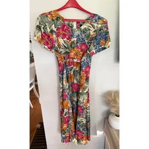 Royal Creations Hawaiian Floral Rayon Midi Dress Tropical Print - Picture 1 of 6