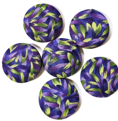 Hand-Crafted Purple/Green Buttons Set of 6 -1.5" Diameter - Image 1 of 3