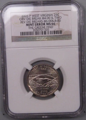 Mint Error 2005-p West Virginia State Quarter NGC MS66 3 Errors. #14 - Image 1 of 4