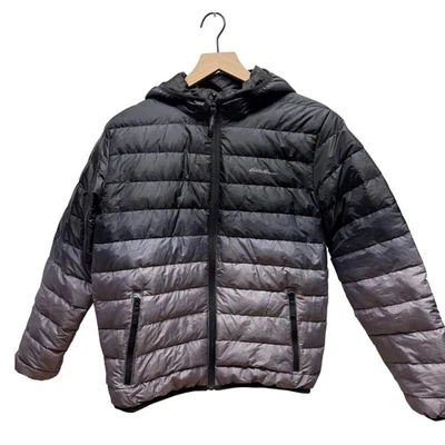 Eddie Bauer Reversible Hooded Puffer Jacket Ombre Black Grey Down Fill Youth L - Image 1 of 4