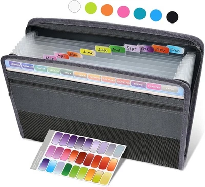 Organizador de archivos de acordeón de 12 bolsillos con cremallera y bolsa para lápices - Gris Foto 1 de 4