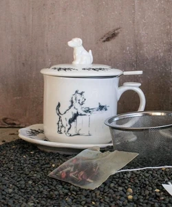 Creative Co-Op Dog Tea Cup Set Cup Lid Saucer Infuser Retired Design - Picture 1 of 9