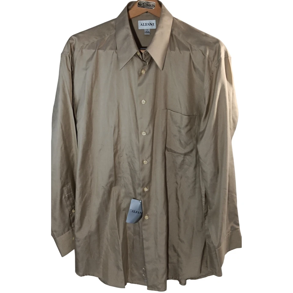 Camisa de vestir Oxford 100 % seda beige Alfani para hombre X-grande 17 32/33 precio de venta sugerido por el fabricante 39,50 USD Foto 1 de 4