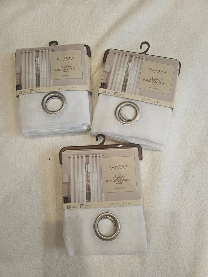 Sonoma Ayden Window Panel White Color 50” X 84” Grimmeted Curtains Set Of 3 - Image 1 of 4