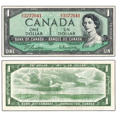 $1 1954 Bank of Canada Note H/O Prefix Mismatched Serial Error - EF - Imagem 1 de 3