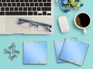 Sticky Notes 3 Pack 3"x3" 50ct Light Blue Gold Glitter Border Elegant Design - Picture 1 of 2