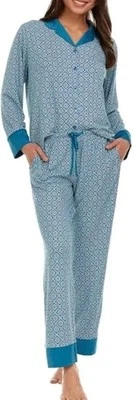 Conjunto de pijama Flora Nikrooz para mujer con cuello de muesca de satén, verde azulado grande Foto 1 de 4