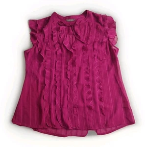 Vintage Y2K Workwear Blouse Top Size 14 L Magenta Pink Sheer Ruffled Non Iron EC - Bild 1 von 8