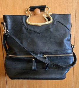 Bolso de mano grande de cuero negro ~ clutch/hombro/brossbody ~ correa desmontable - Imagen 1 de 4