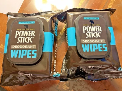 Power Stick Deodorant Wipes Cool Blue Waters Hair Skin & Body Lot 2 x 30 wipes - Image 1 of 2