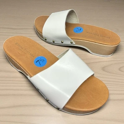 Donna Toscana Platform White Sandals Wooden Sole Made in Italy Slide Women's 7.5 - Image 1 of 4