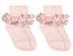 Jefferies Socks Girls Misty Frilly Ruffle Lace Tutu Cotton School Sock 2 Pair PK - Picture 1 of 23
