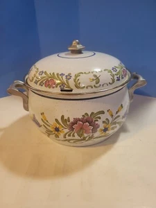 Vintage German Asta Enamelware Dutch Oven Pot With Lid Large 10" Floral Design - Picture 1 of 5