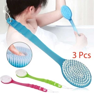 3pcs Long Handle Bath Body Brush Back Shower Exfoliating Skin Scrubber Massager - Picture 1 of 17