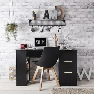 Panther Black Desk with Gold/Brass Handles 120cm Computer PC Table Workstation - Picture 1 of 1