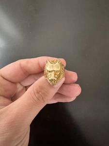18k Solid Gold Wolf Men Ring  - Picture 1 of 6
