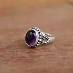 Africano Gema Amatista 925 Plata de Ley Hecho a Mano Anillo Todo Tamaño Ak-6 - Imagen 1 de 5