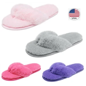 Womens House Fluffy Fuzzy Memory Foam Open Toe Flip Flop Slip On Indoor Slippers - Picture 1 of 35