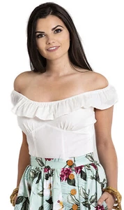Blusa Hell Bunny »RIO FRILL TOP» Clásica VOLANTES Retro CAMISA - Ivory Rockabilly - Imagen 1 de 8