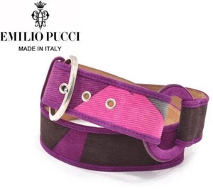 EMILIO PUCCI Leather x Corduroy Pucci Pattern Ring Belt Purple - Picture 1 of 6