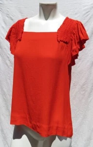 MAEVE Anthropologie Women’s M 8 Red Viscose Crepe Flutter Slv Blouse Shirt Top - Picture 1 of 5