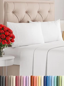 4 Piece Bed Sheet Queen Size Set, Flat Sheet, Fitted Sheet and 2 Pillowcases – W - Picture 1 of 12