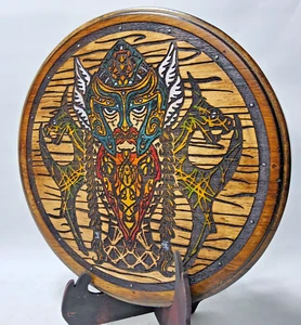 Laser engraved viking warrior shield w stand 12" wall art functional decor - Picture 1 of 12