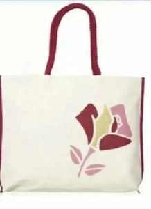 LANCOME cotton Canvas IVORY white pink REUSABLE Tote Bag - Picture 1 of 3
