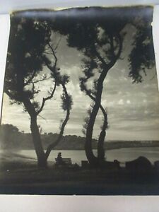 ORIGINAL L. WHITNEY STANDISH PHOTOGRAPH WOMAN SITTING ON BENCH AT WATERS EDGE