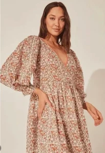 DAUGHTERS OF INDIA Binita Apricot Floral Print Cotton Mini Dress Size M 10 12 - Picture 1 of 9