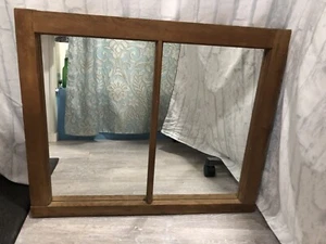 Vintage Antique Wood Window Frame Framed Mirror 2 Panes 28" x 23" - Picture 1 of 7