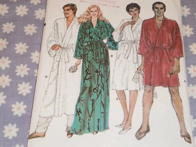 80's VOGUE 8155 MISSES & MEN'S FRONT WRAP ROBE IN 2 LENGTHS PATTERN-UNCUT-12-14 - Image 1 of 4