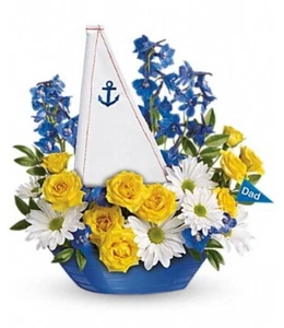Flower Vase Blue Ceramic Captain Boat Teleflora 4 Dad Father's Day Son Birthday  - Picture 1 of 22