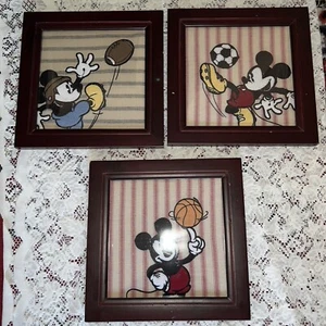 Vintage Babies R Us Disney Mickey Mouse Boy’s Room Framed Wall Art 12 x 12 (x 3) - Picture 1 of 10