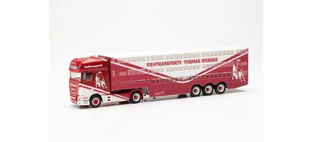 Herpa 315449 - 1/87 DAF XF Ssc Viehtransporter-Sattelzug „Thomas Werner“ - Neu - Immagine 1 di 1
