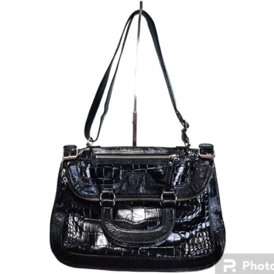 Bolso Bandolera DANIER Negro Cocodrilo Repujado Solapa Magnética Hombro Foto 1 de 4