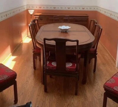 Authentic Rosewood Chinese Oval dining Table W 10 chairs & 72" Sideboard Buffet - Image 1 of 4